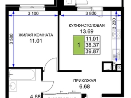 Продается 1-комнатная квартира ЖК Сегодня, литер 6, 40.65  м², 5528400 рублей