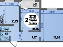 Продается 2-комнатная квартира ЖК Восточный, литера 46, 50.63  м², 7992000 рублей