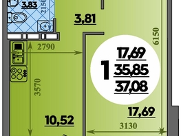 Продается 1-комнатная квартира ЖК Восточный, литера 37, 37.08 м², 5052000 рублей