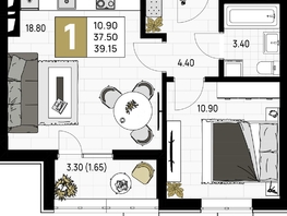 Продается 1-комнатная квартира ЖК На Высоком берегу, 39.15  м², 10962000 рублей