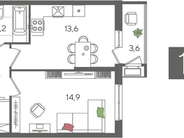 Продается 1-комнатная квартира ЖК Рекорд 2, литера 3, 42.3  м², 8811090 рублей