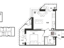Продается 1-комнатная квартира ЖК Рекорд 2, литера 3, 49.8  м&sup2;, 13062540 рублей