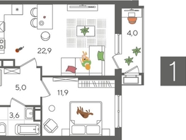 Продается 1-комнатная квартира ЖК Рекорд 2, литера 3, 47.4  м², 9949260 рублей