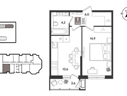 Продается 1-комнатная квартира ЖК Рекорд 2, литера 3, 42.3  м&sup2;, 9961650 рублей
