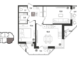 Продается 2-комнатная квартира ЖК Рекорд 2, литера 3, 71.1  м&sup2;, 14987880 рублей