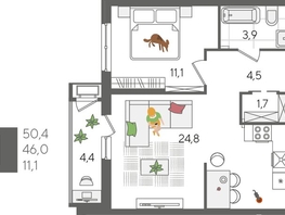 Продается 1-комнатная квартира ЖК Рекорд 2, литера 4, 50.4  м², 10392480 рублей