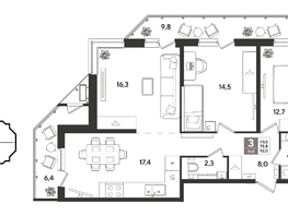 Продается 3-комнатная квартира ЖК Рекорд 2, литера 4, 92  м&sup2;, 17921600 рублей