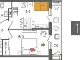 Продается 1-комнатная квартира ЖК Рекорд 2, литера 4, 45.2  м², 8881800 рублей