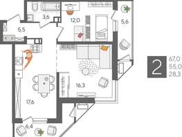 Продается 2-комнатная квартира ЖК Рекорд 2, литера 4, 67  м², 12957800 рублей