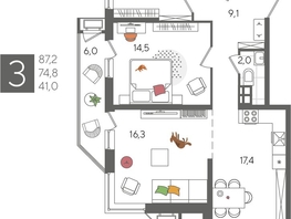Продается 3-комнатная квартира ЖК Рекорд 2, литера 4, 87.2  м², 17248160 рублей