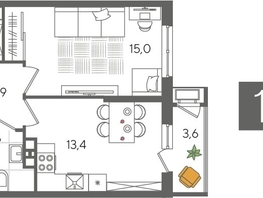 Продается 1-комнатная квартира ЖК Рекорд 2, литера 4, 41.8  м², 9133300 рублей