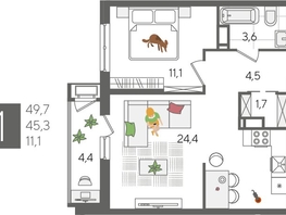 Продается 1-комнатная квартира ЖК Рекорд 2, литера 4, 49.7  м², 10402210 рублей