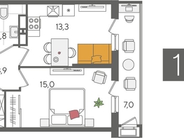 Продается 1-комнатная квартира ЖК Рекорд 2, литера 4, 45  м&sup2;, 10300500 рублей