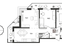 Продается 3-комнатная квартира ЖК Рекорд 2, литера 4, 91.1  м&sup2;, 18311100 рублей