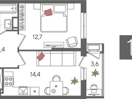 Продается 1-комнатная квартира ЖК Рекорд 2, литера 4, 41.6  м², 9605440 рублей