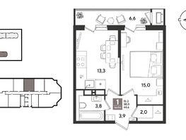 Продается 1-комнатная квартира ЖК Рекорд 2, литера 4, 44.6  м&sup2;, 11430980 рублей