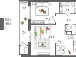 Продается 1-комнатная квартира ЖК Рекорд 2, литера 4, 52.9  м², 11706770 рублей