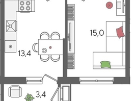 Продается 1-комнатная квартира ЖК Рекорд 2, литера 5, 41.6  м², 9081280 рублей
