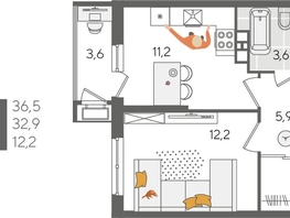 Продается 1-комнатная квартира ЖК Рекорд 2, литера 5, 36.5  м², 8694300 рублей