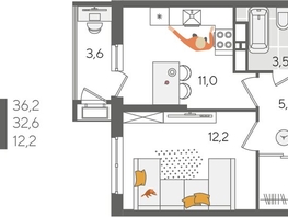 Продается 1-комнатная квартира ЖК Рекорд 2, литера 5, 36.2  м², 8897960 рублей