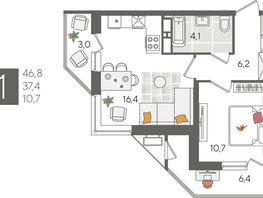 Продается 1-комнатная квартира ЖК Рекорд 2, литера 5, 46.8  м², 9851400 рублей