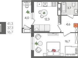 Продается 1-комнатная квартира ЖК Рекорд 2, литера 5, 41.3  м², 9065350 рублей