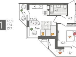 Продается 1-комнатная квартира ЖК Рекорд 2, литера 5, 46.8  м², 10094760 рублей