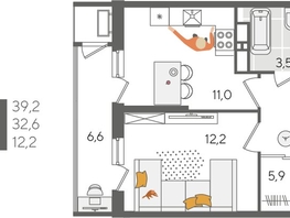 Продается 1-комнатная квартира ЖК Рекорд 2, литера 5, 39.2  м², 9905840 рублей