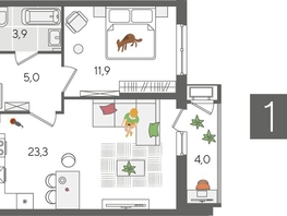 Продается 1-комнатная квартира ЖК Рекорд 2, литера 5, 48.1  м², 9773920 рублей