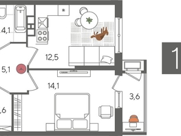 Продается 1-комнатная квартира ЖК Рекорд 2, литера 5, 42  м², 9059400 рублей