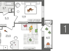 Продается 1-комнатная квартира ЖК Рекорд 2, литера 5, 47.6  м², 9710400 рублей