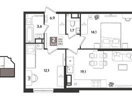 Продается 2-комнатная квартира ЖК Рекорд 2, литера 5, 64.3  м&sup2;, 13605880 рублей