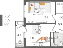 Продается 1-комнатная квартира ЖК Рекорд 2, литера 5, 36.2  м², 8883480 рублей