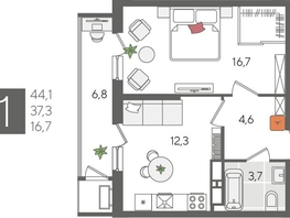 Продается 1-комнатная квартира ЖК Рекорд 2, литера 5, 44.1  м², 9900450 рублей