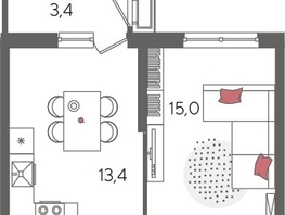 Продается 1-комнатная квартира ЖК Рекорд 2, литера 5, 41.6  м², 8848320 рублей
