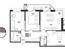 Продается 3-комнатная квартира ЖК Рекорд 2, литера 5, 88  м&sup2;, 18013600 рублей