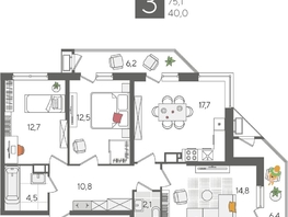 Продается 3-комнатная квартира ЖК Рекорд 2, литера 5, 87.7  м², 17276900 рублей
