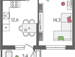 Продается 1-комнатная квартира ЖК Рекорд 2, литера 5, 41.4  м², 8553240 рублей