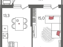 Продается 1-комнатная квартира ЖК Рекорд 2, литера 5, 44.6  м², 9856600 рублей