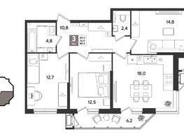 Продается 3-комнатная квартира ЖК Рекорд 2, литера 6, 88.6  м&sup2;, 17533940 рублей