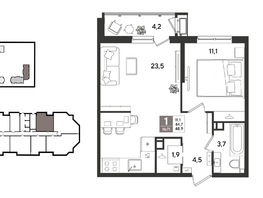 Продается 1-комнатная квартира ЖК Рекорд 2, литера 6, 48.9  м&sup2;, 11408370 рублей