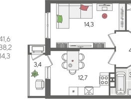 Продается 1-комнатная квартира ЖК Рекорд 2, литера 6, 41.6  м², 8665280 рублей