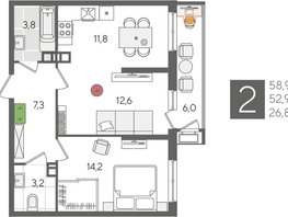 Продается 2-комнатная квартира ЖК Рекорд 2, литера 6, 58.9  м², 11626860 рублей