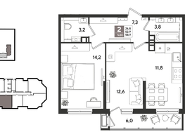Продается 2-комнатная квартира ЖК Рекорд 2, литера 6, 58.9  м&sup2;, 11956700 рублей