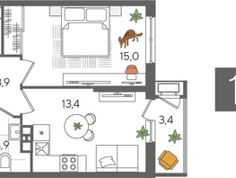 Продается 1-комнатная квартира ЖК Рекорд 2, литера 6, 41.6  м², 9081280 рублей