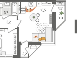 Продается 1-комнатная квартира ЖК Рекорд 2, литера 6, 42.9  м², 9867000 рублей