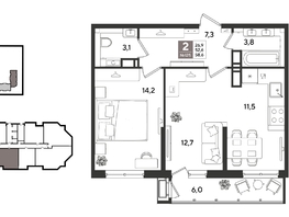 Продается 2-комнатная квартира ЖК Рекорд 2, литера 6, 58.6  м&sup2;, 12288420 рублей