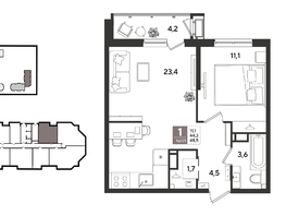 Продается 1-комнатная квартира ЖК Рекорд 2, литера 6, 48.5  м&sup2;, 11489650 рублей