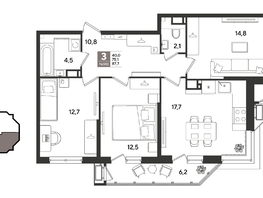 Продается 3-комнатная квартира ЖК Рекорд 2, литера 6, 87.7  м&sup2;, 17952190 рублей