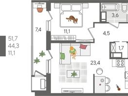 Продается 1-комнатная квартира ЖК Рекорд 2, литера 6, 51.7  м², 10515780 рублей